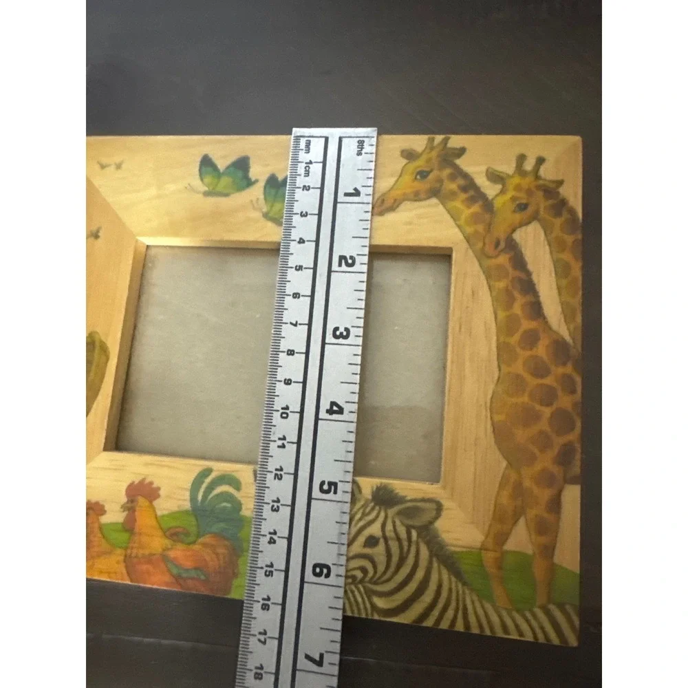 Fetco International Wood Noahs Ark Picture Frame Giraffe Zebra 63835 Handcrafted